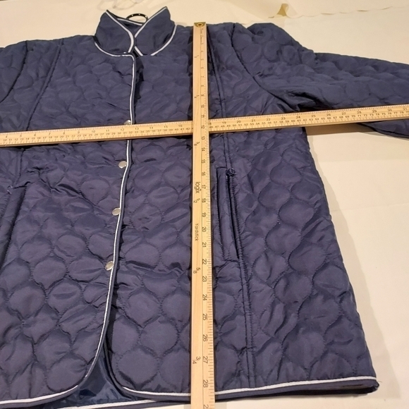 navy blue quilted snap front jacket - Picture 6 of 10
